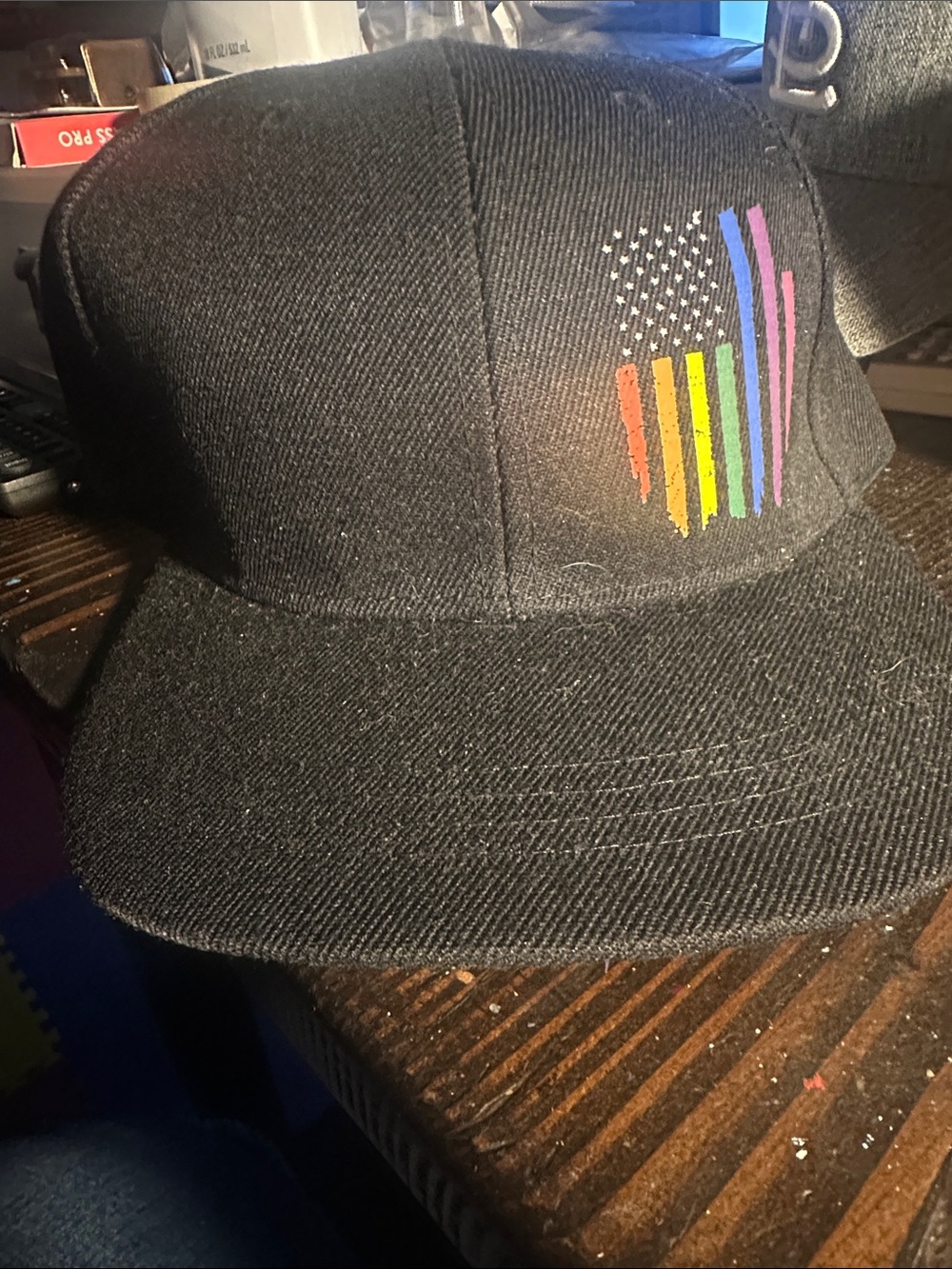 Black Men's Snapback Hat with Rainbow Flag Accent/Pride